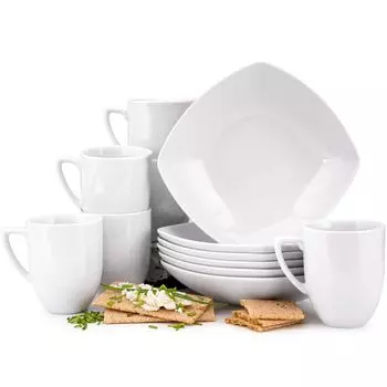 Кофейный сервиз Konsimo CARLINA на 6 персон (12 предметов), белый, фарфор, итальянский, 20х20см/300мл