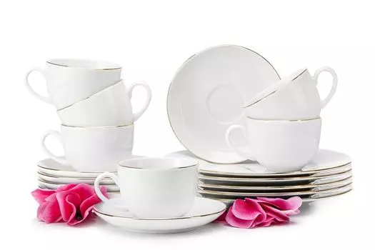 Кофейный сервиз KONSIMO на 6 персон (18 предметов) "МУСКАРИ", белый, фарфор, современный, 14,5см/200мл/6ч