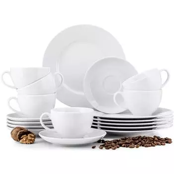 Кофейный сервиз Konsimo на 6 персон (18эл) "MUSCARI", белый, фарфор, современный, 200мл/14,5/20см