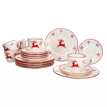 Кофейный сервиз на 18 предметов. Рождественский керамический сервиз на 6 персон. Чашки блюдца тарелки MamboCat