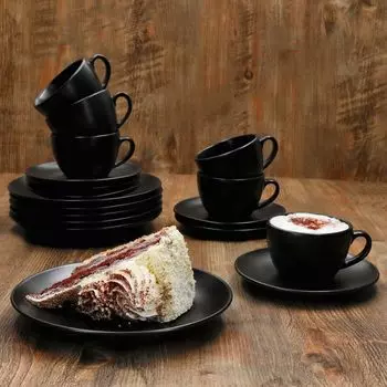 Кофейный сервиз Panther, 18 предметов, черный керамогранит, на 6 персон MamboCat