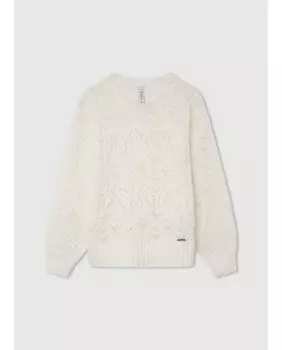 Кофта для девочки с круглым вырезом и ажурными деталями Pepe Jeans, кремовый