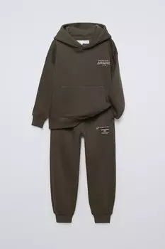 Кофта с капюшоном и джоггеры ZARA, темный хаки