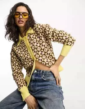 Кофта с воротником Violet Romance с геопринтом