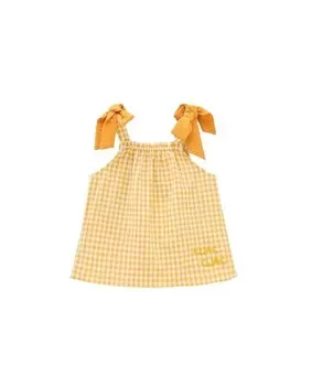Кофточка в мелкую клетку для девочки с бантиками на бретелях Dadati, горчичный