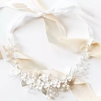 Коконет, серебряный женский венок на голову с цветами, жемчугом, кристаллами, бусинами, тренд в стиле бохо Kokonet