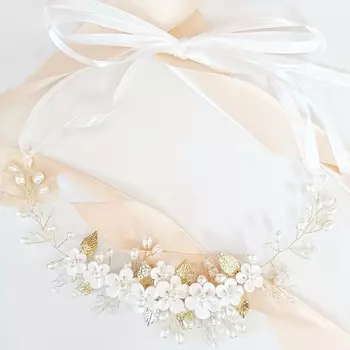 Коконет, венок из белого золота с цветами для свадебного причастия с листьями и жемчугом, гибкое украшение Kokonet