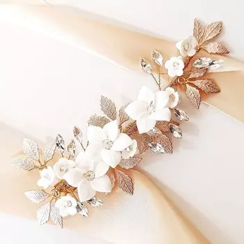 Коконет, Золотая заколка для волос Цветы Кристаллы Листья Свадебные Musthave Теплого оттенка Kokonet