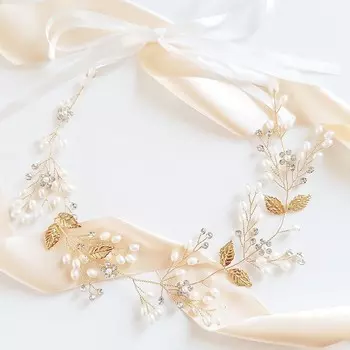 Коконет, золотой венок, жемчуг, стразы, листья, причастие, свадебное украшение для волос на свадьбу Kokonet