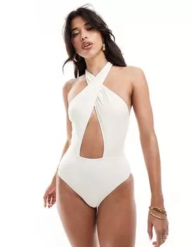 Кокосово-белый купальник с запахом спереди South Beach Essentials