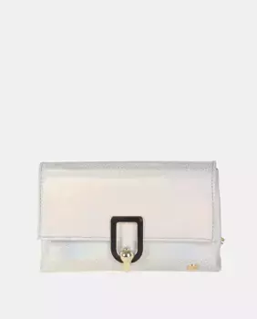 Коктейльная сумка через плечо с клапаном и металлической застежкой. Перламутровый материал серебристого цвета Volum, серебряный