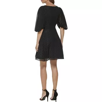 Коктейльное мини-платье с расклешенной юбкой для миниатюрных женщин DKNY, цвет Black/Silver