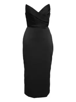 Коктейльное платье без бретелей с драпировкой Amsale, черный