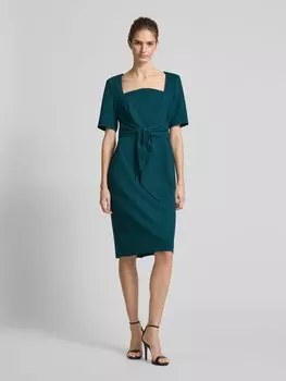Коктейльное платье длиной до колена с поясом-завязкой Adrianna Papell, темно-зеленый