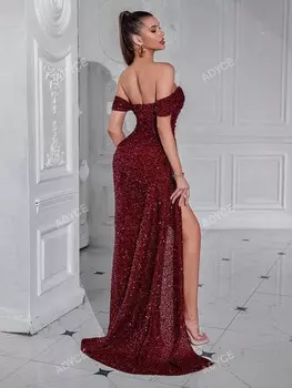 Коктейльное платье для выпускного вечера с открытыми плечами и разрезом до бедра Adyce, белый/бордовый