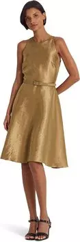 Коктейльное платье из металлизированного твила с поясом LAUREN Ralph Lauren, цвет New Bronze