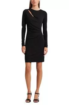 Коктейльное платье из плиссированного трикотажного джерси черного цвета Ralph Lauren