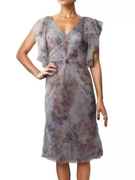 Коктейльное платье из тюля с трепетом Rene Ruiz Collection, цвет Grey Multicolor