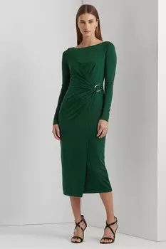 Коктейльное платье из зеленого джерси с длинными рукавами Lauren Ralph Lauren, зеленый