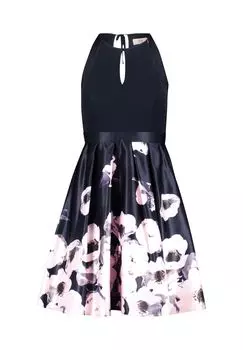 Коктейльное платье с цветочным принтом Vera Mont, темно-синий