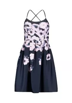 Коктейльное платье с цветочным принтом Vera Mont, темно-синий