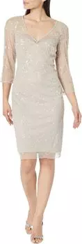 Коктейльное платье с длинным рукавом и V-образным вырезом, расшитое бисером Adrianna Papell, цвет Marble