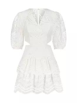 Коктейльное платье с кружевом и пышной юбкой с люверсами BCBGMAXAZRIA, белый