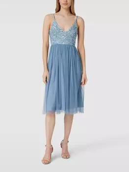 Коктейльное платье с отделкой пайетками LACE & BEADS, синий