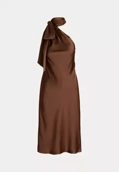 Коктейльное платье SATIN CHARMEUSE TIE NECK COCKTAIL DRESS Ralph Lauren, коричневый