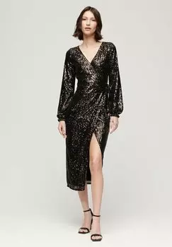 Коктейльное платье SEQUIN WRAP Superdry, черный
