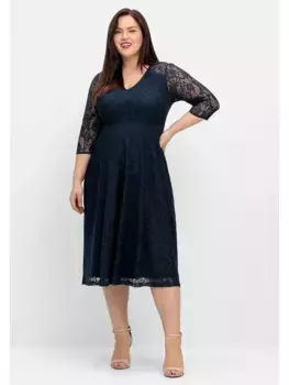 Коктейльное платье Sheego "Большие размеры", из цветочного кружева, на непрозрачной подкладке, синий