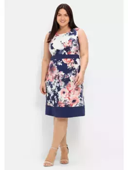 Коктейльное платье Sheego "Большие размеры" с цветочным принтом, синий