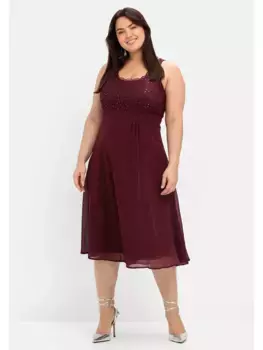 Коктейльное платье Sheego "Большие размеры" с кружевом и пайетками, цвет Aubergine