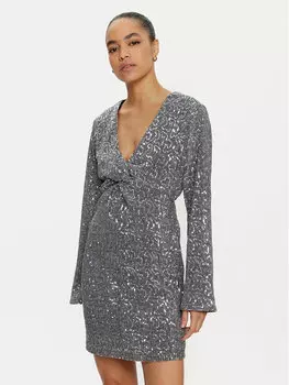 Коктейльное платье стандартного кроя Vila, серебряный