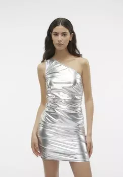 Коктейльное платье / Вечернее платье VMSILVER ONE SHOULDER ROUCHING DRESS Vero Moda, серебро