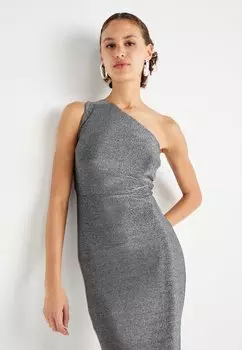 Коктейльное платье / Вечернее платье MELODY ONE SHOULDER GLITTER MIDI WAL G., серебристый
