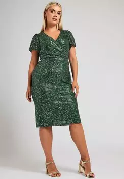Коктейльное платье / Вечернее платье SEQUIN EMBELLISHED WRAP Yours Clothing, темно-зеленый