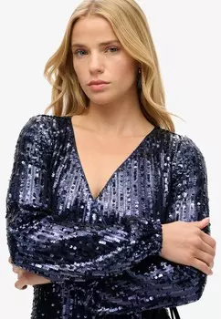 Коктейльное платье / Вечернее платье SEQUIN WRAP Superdry, синий
