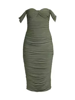 Коктейльное платье Walter с открытыми плечами и рюшами Norma Kamali, цвет celadon