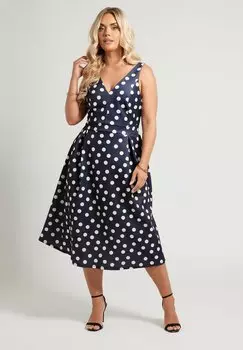 Коктейльное/вечернее платье POLKA DOT MIDI Yours Clothing, темно-синий