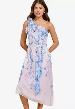 Коктейльное/вечернее платье REGULAR FIT-ONE SHOULDER FLOWER TRIM EMBELLISHED MIDI Lipsy, синий