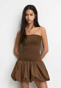 Коктейльное/вечернее платье SHORT BALLOON PULL&BEAR, коричневый