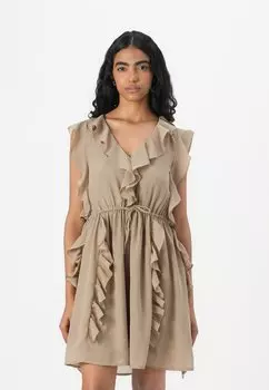 Коктейльное/вечернее платье VMCARMEN V NECK SHORT DRESS Vero Moda, бежевый