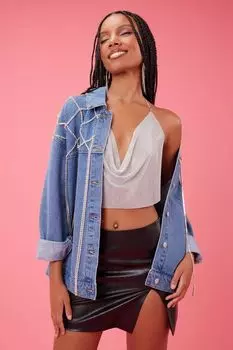 Кольчужный топ с бретелькой на шее и воротником-хомутом Forever 21, лавандовый