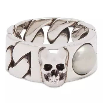 Кольцо Alexander Mcqueen Skull & Pearl, серебристый
