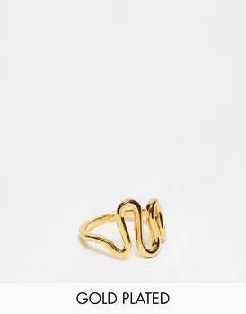 Кольцо ASOS DESIGN из 14-каратного золота с волнистым узором