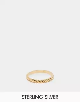 Кольцо ASOS DESIGN из стерлингового серебра с пластиной из 14-каратного золота