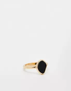 Кольцо ASOS DESIGN с деталью из черной эмали золотистого цвета