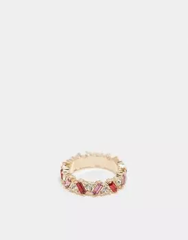 Кольцо ASOS DESIGN с кристаллами багета в розово-красных тонах