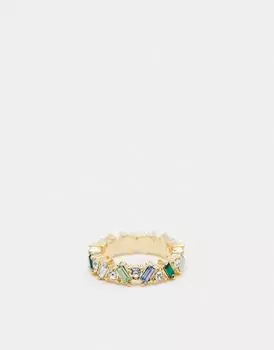 Кольцо ASOS DESIGN с кристаллами багета в сине-зеленых тонах